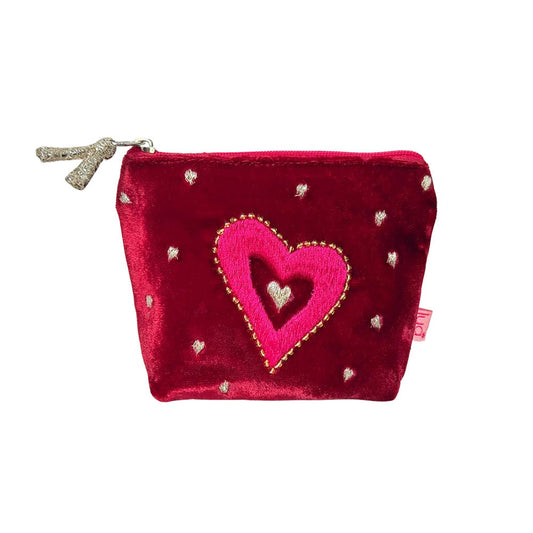 Lua Velvet Deep Red Mini Purse with an Embroidered Heart