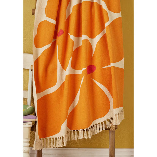 Bold  100% Recycled Cotton Orange Flower Throw