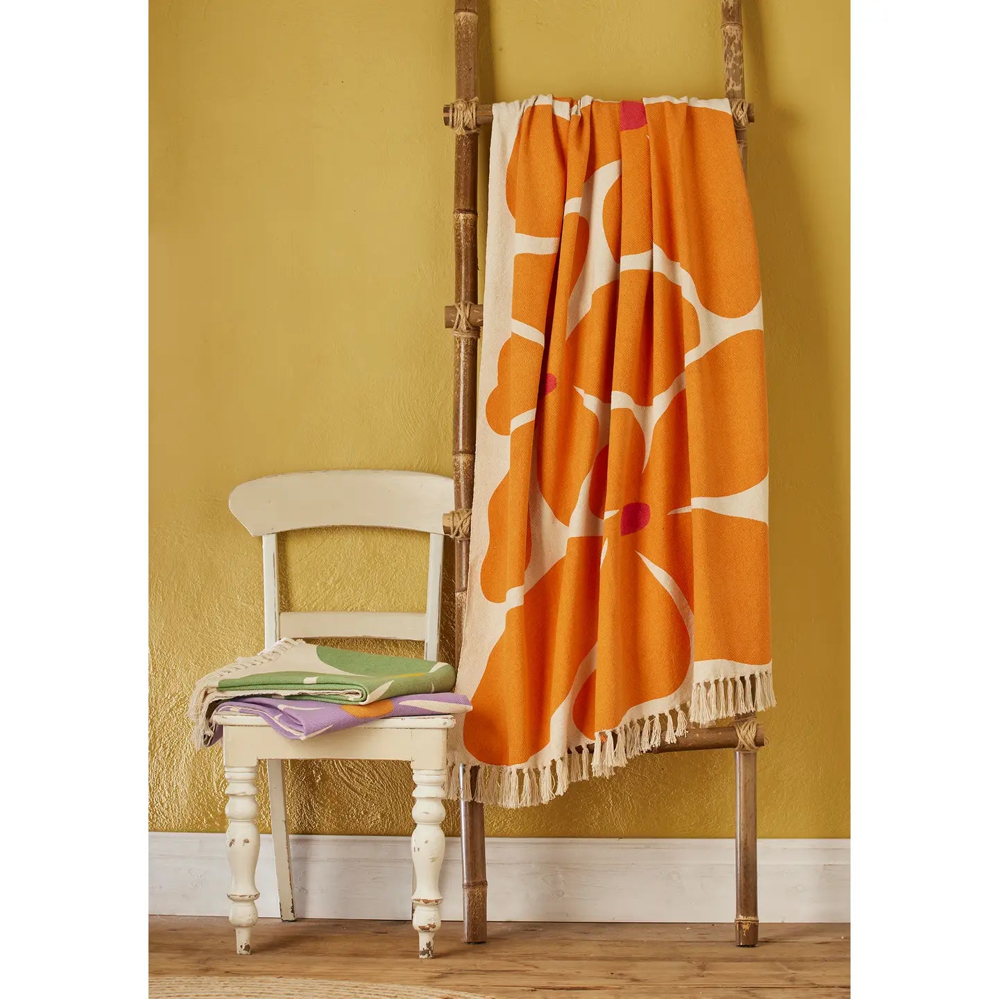 Bold  100% Recycled Cotton Orange Flower Throw