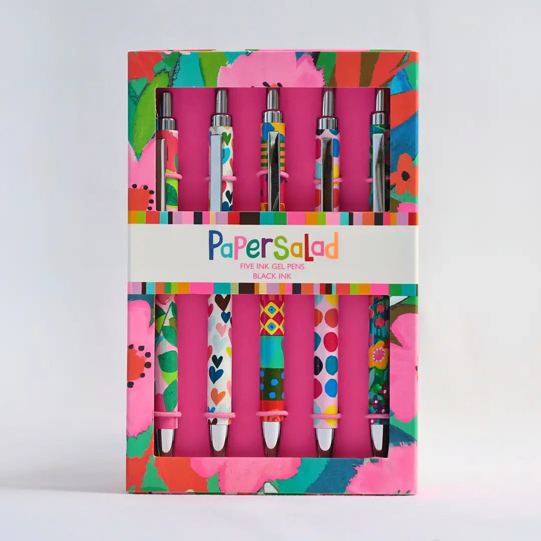 5 Gel Pens Box Paper Salad Colourful Flowers