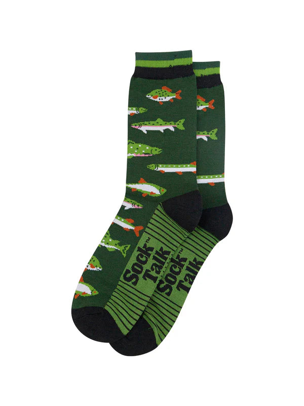 River Fishing Bamboo Socks in Green Size 7-11
