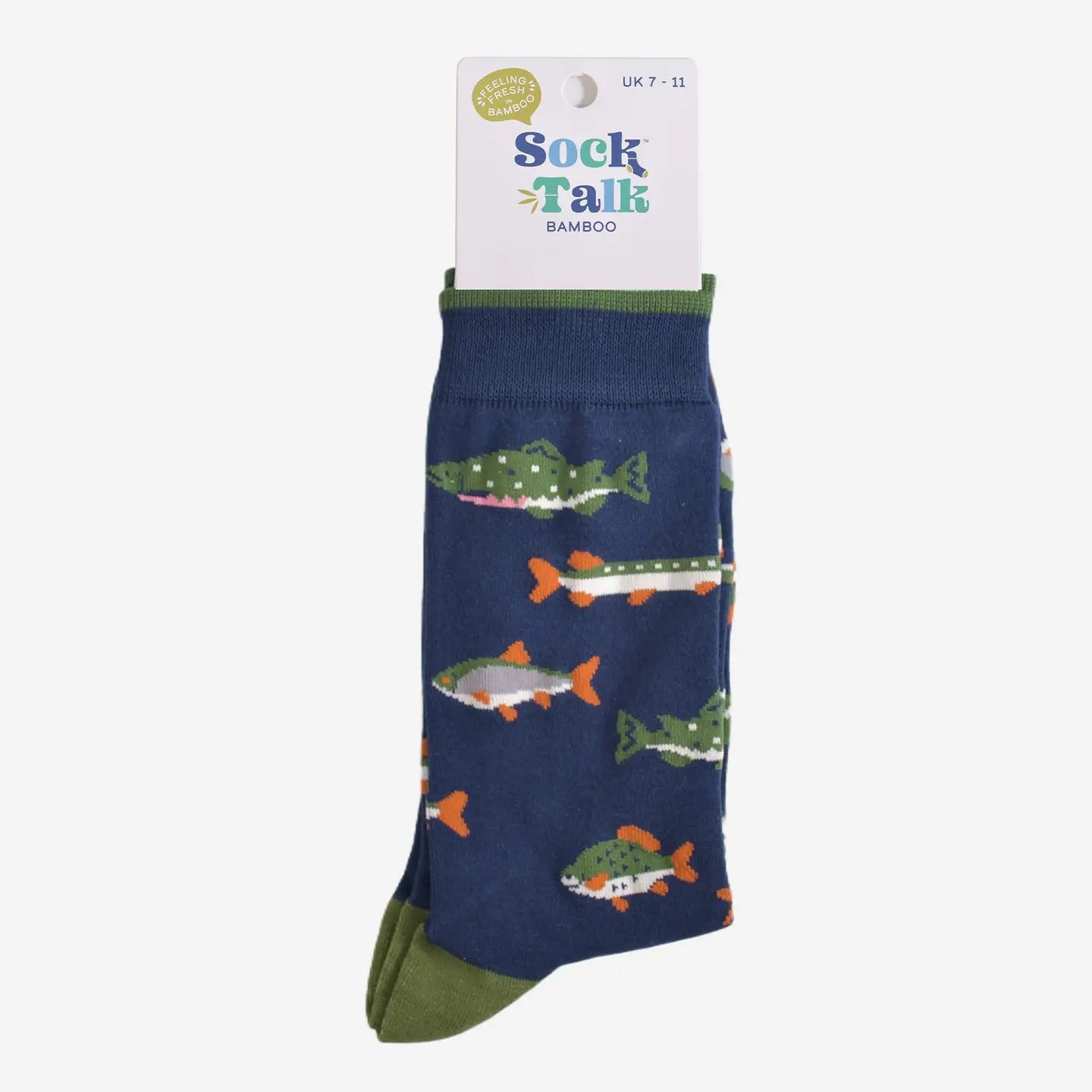 River Fishing Bamboo Socks in Green Size 7-11