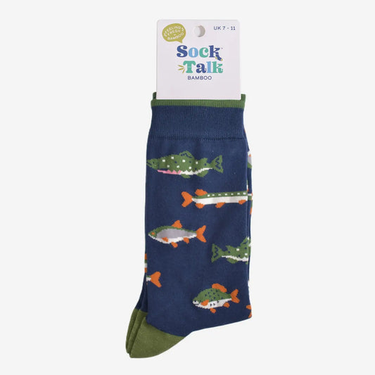River Fishing Bamboo Socks in Green Size 7-11