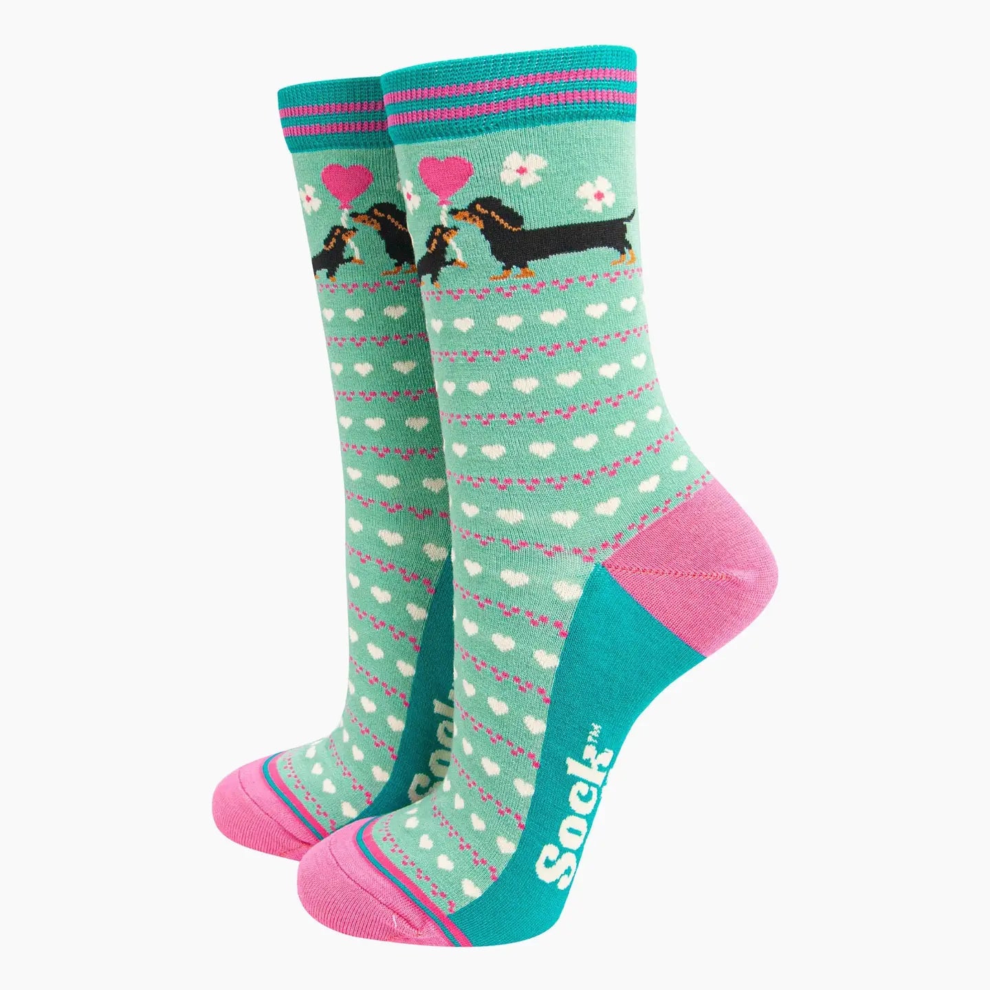 Sausage Dog & Puppy Mint Bamboo Socks