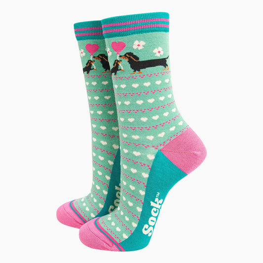 Sausage Dog & Puppy Mint Bamboo Socks