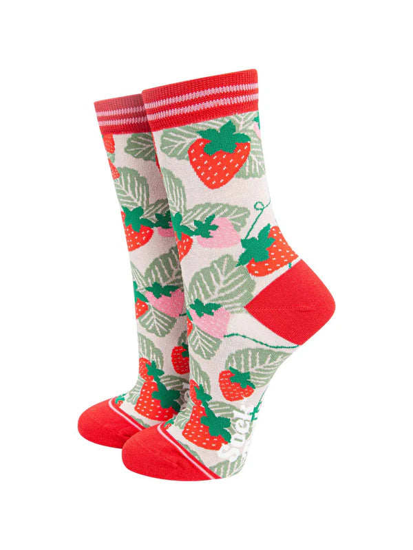 Strawberry Bamboo Socks in Red/Green