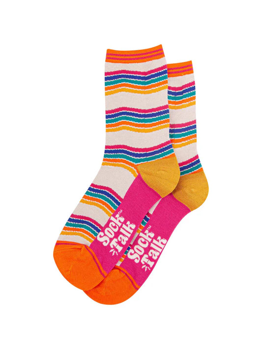 Rainbow Stripe Bamboo Socks in Cream