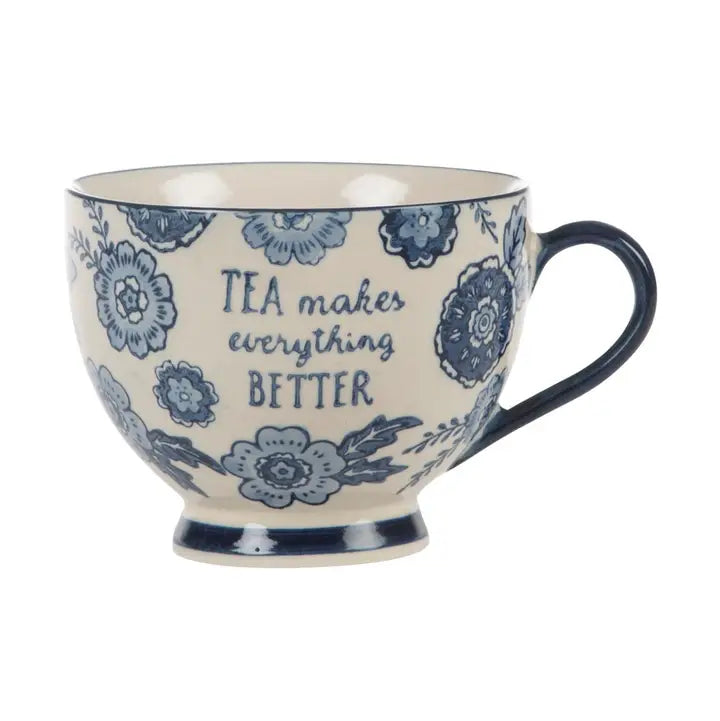 Blue Willow Floral Mug - Tea Makes Everything Better