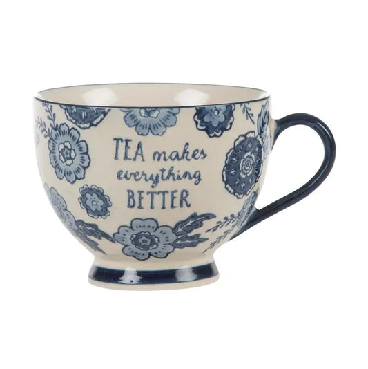 Blue Willow Floral Mug - Tea Makes Everything Better