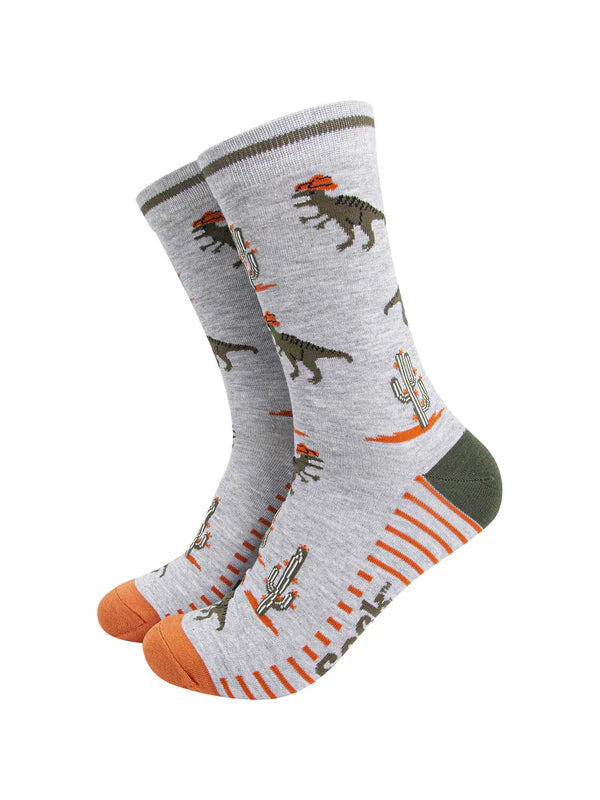 T-Rex Cowboy Bamboo Socks in Grey