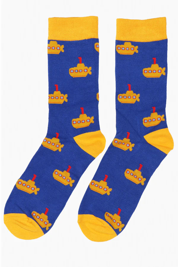 Yellow Submarine Bamboo Socks in Blue Size 7-11