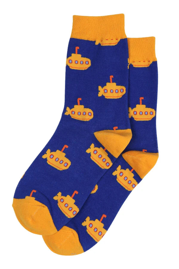Yellow Submarine Bamboo Socks in Blue Size 7-11